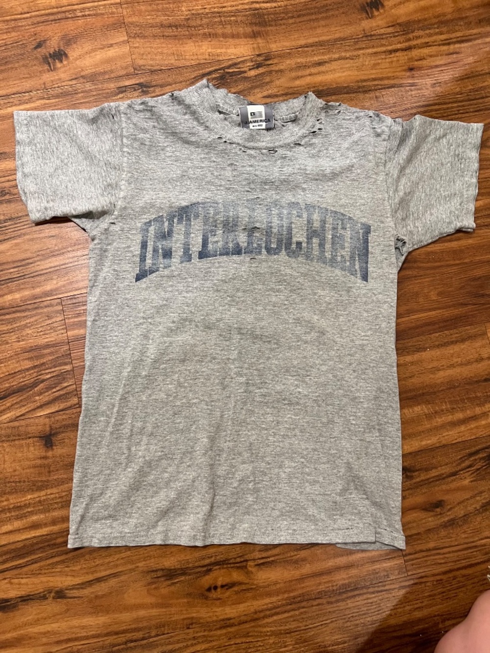 Vintage Distressed J. America "Interlochen" Graphic T-Shirt – Gray – Size Adult